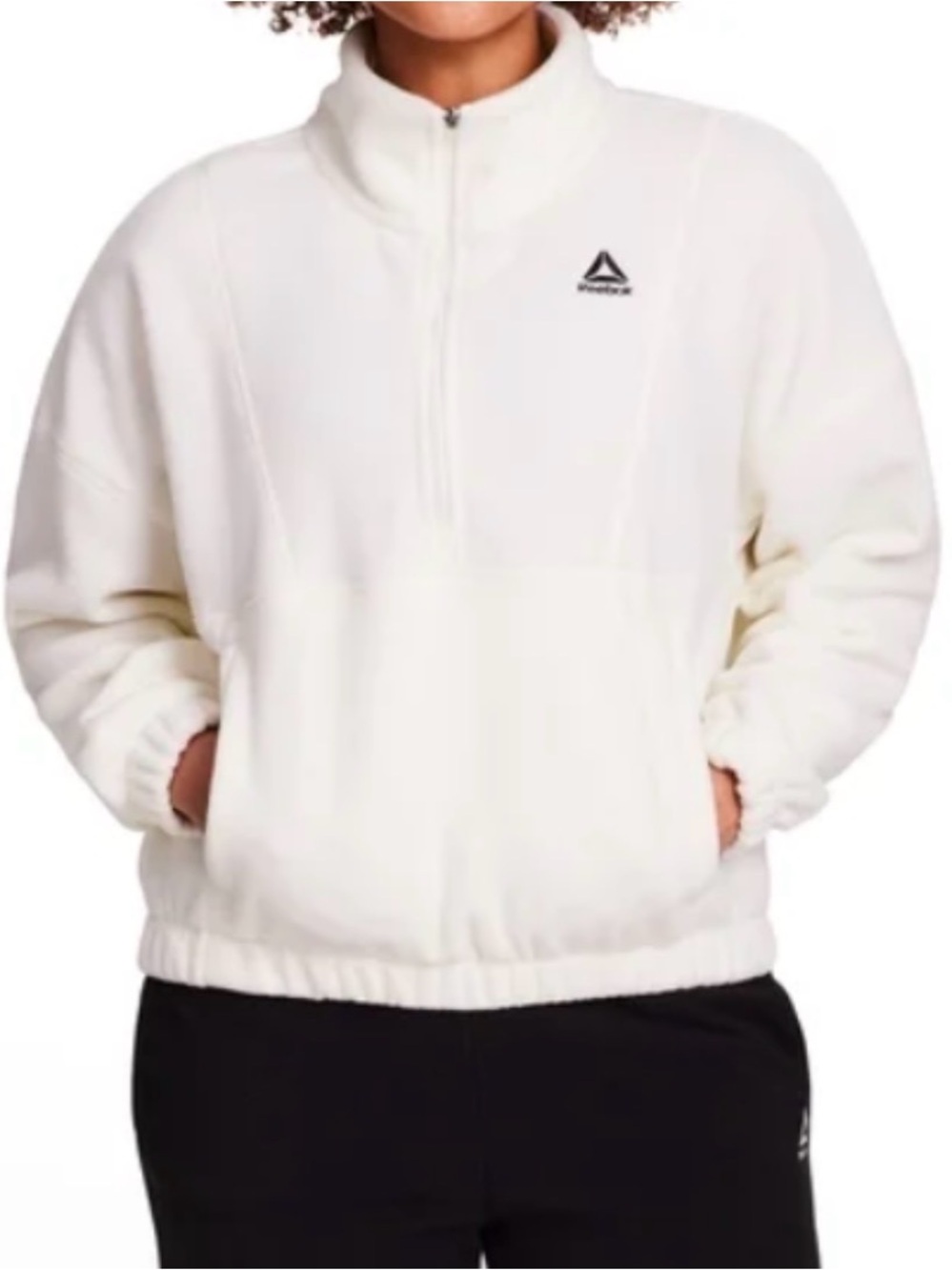 Reebok Cream Half-Zip Fleece Pullover with Mock Neck